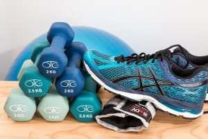 dumbells and tennis shoes